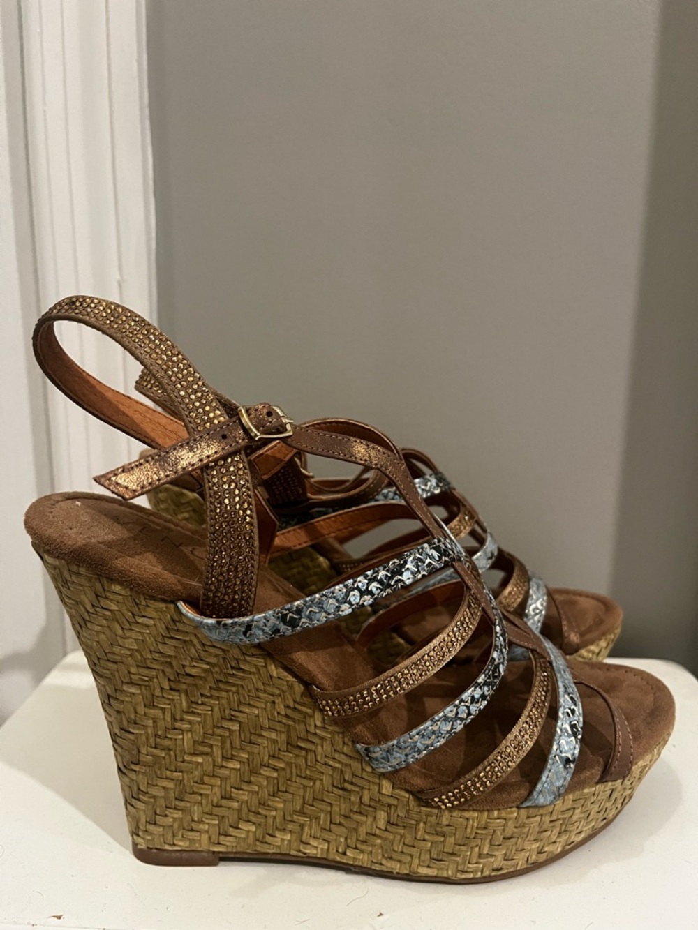 VENUS Brown and Silver Wedge Sandals - Worn 1x